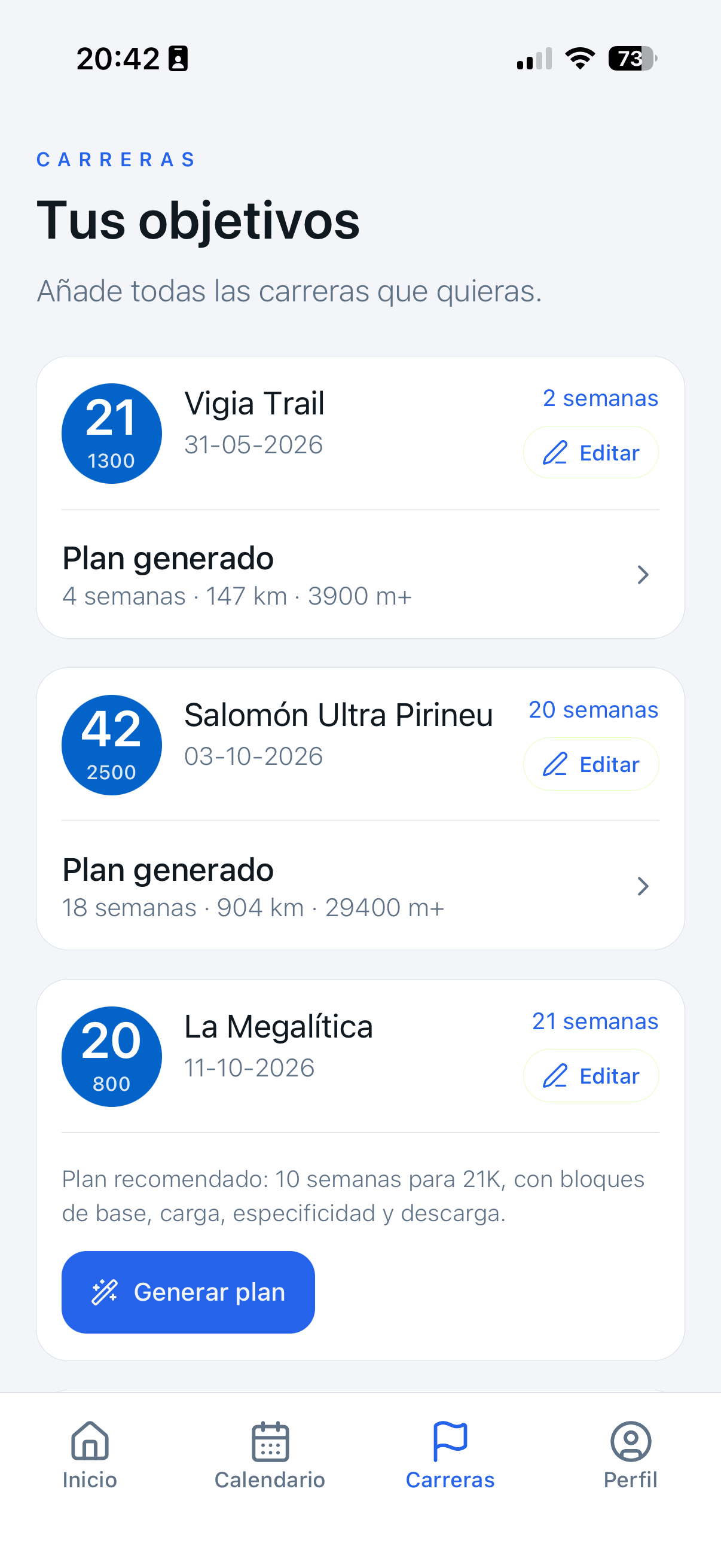 Planes de carrera en InKiTrail